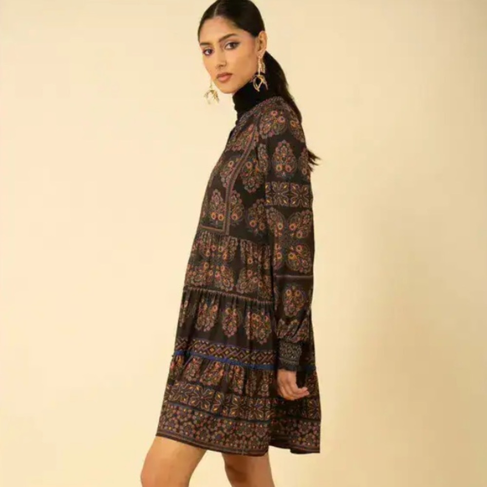 Hale Bob M Harper Jersey Dress Like New Black and Brown Patterned Boho